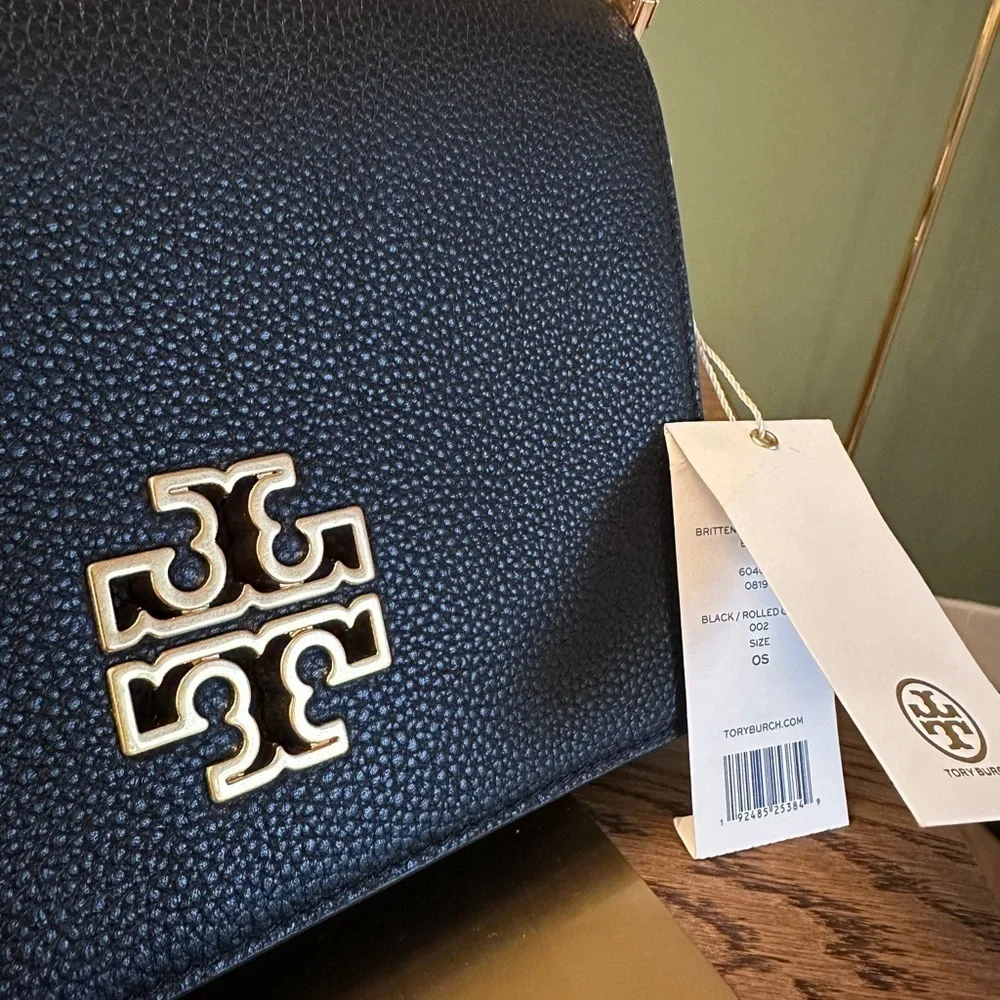 NWT! NEW! Tory Burch Britten Combo Crossbody Black Pebbled Leather